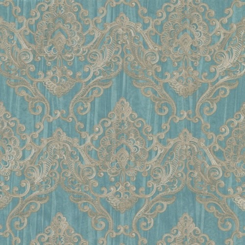 Italian Wallpaper 10m×0.73m Turquoise and Beige Color, Model 26021 | Balbaid Decor Company