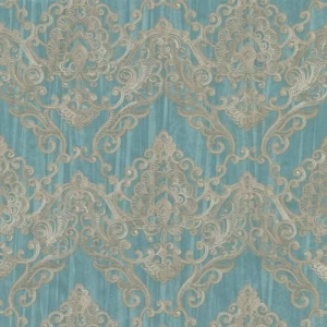 Italian Wallpaper 10m×0.73m Turquoise and Beige Color, Model 26021 | Balbaid Decor Company
