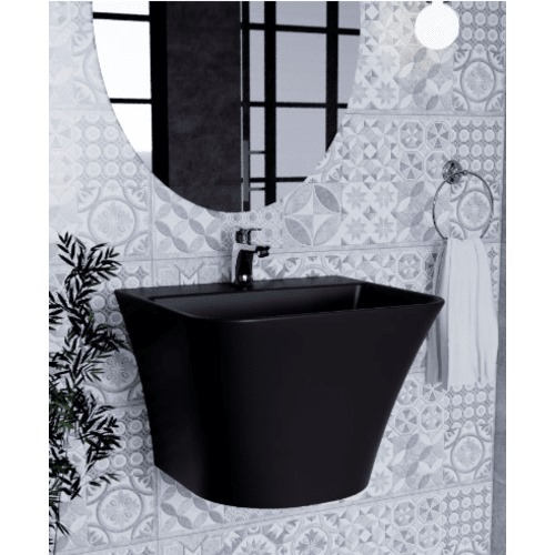 Hanging Bath Washbasin Oryx 44x50.5x35.5 cm, Black Color | Saudi Ceramics