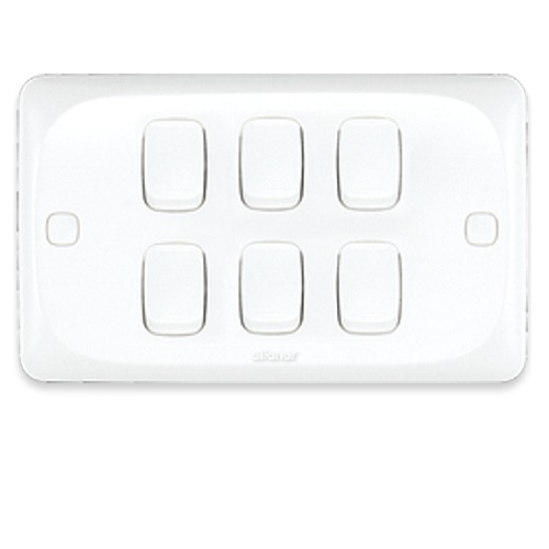 Electrical Light Switch 6 Gang 2 Way 10 Amp 14×7 cm White | Al Fanar
