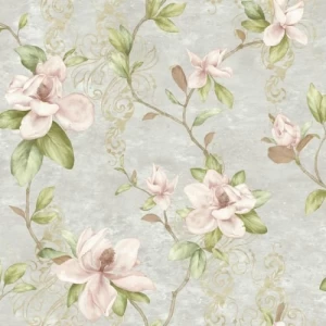 American Wallpaper Gray Color Floral Design, Size 10mx0.53m, Model TB4204 | Balbaid Decor Company