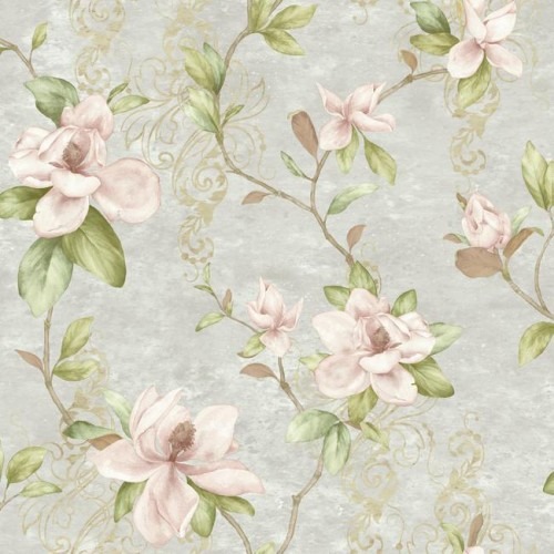 American Wallpaper Gray Color Floral Design, Size 10mx0.53m, Model TB4204 | Balbaid Decor Company