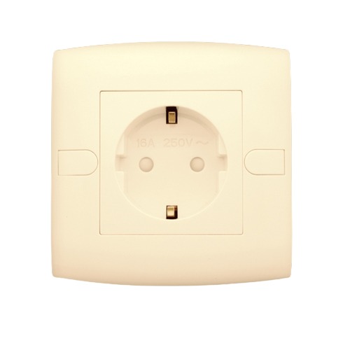 Schuko Socket With Shutter 1 Gang 16 Amp 7x7 cm Beige ALF Classic | Al Fanar