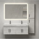 Decorative Wooden Washbasin LED Mirror, Light Gray Color, Size 120x52x49 cm