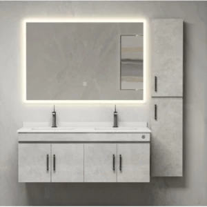 Decorative Wooden Washbasin LED Mirror 120x52x49 cm, Light Gray | Algafary Sanitary ware