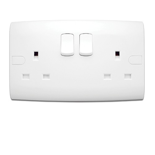 Electrical Switch Socket 2 Gang 2 Way 13 Amp 7x14 cm White | Al Fanar