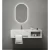 Single Basin Artificial Marble Wash Basin With LED Mirrors and Black shelf, Size 80×50×25 cm, White Color