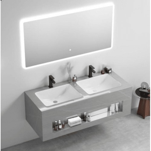 Two Basins Artificial Marble Wash Basin 120 cm with LED Mirror | Albayt Alaniq Sanitary Tools