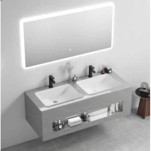 Two Basins Artificial Marble Wash Basin 120 cm with LED Mirror | Albayt Alaniq Sanitary Tools