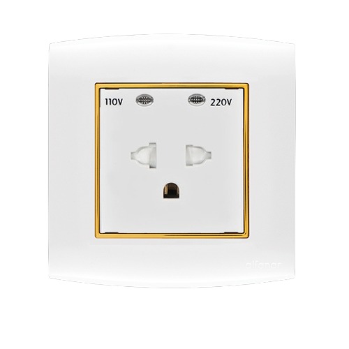 Universal Socket 3 Holes 16 Amp 7x7 cm White with Gold Ring | Al Fanar