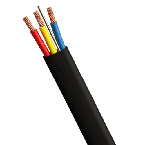 كيبل مسطح 6 مم 3 خطوط مع موصل أرضي، نحاس مجدول، 300/500 فولت، عزل PVC 70°C، غلاف أسود، 50 متر | السعودية للكابلات