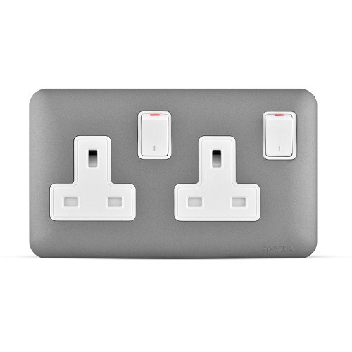 13A 2 Gang Socket with Double Pole Switch, 7x14cm, Dark Silver, 250V | SPECTRA