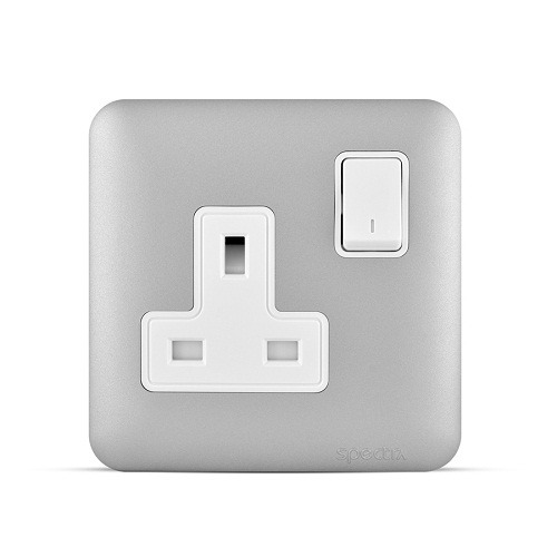 13 Amp 1 Gang Socket with DP Switch, 7x7 cm, Light Silver, 250V | SPECTRA