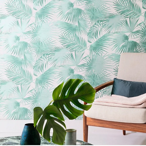 Leaf-patterned Wallpaper 1.005x53 cm, Green Color, Model Wild | Abyat Company