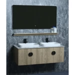 Marble Surface Ceramic Double Bowl Washbasin Basin Size 120 cm, With Wooden Cabinet, Wooden 