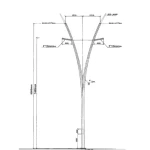 Double Arm Lighting Poles, length 8 m, base 900 mm, thickness 4 mm