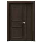 باب خشبي ونصف فاخر، بني داكن، مقاس 160×235 سم، موديل EXO5