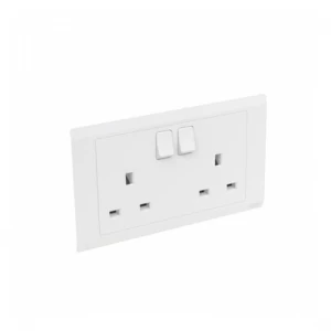Double Socket with Switch 2 Gang 13 Amp 14×7 cm White | Green Home Trading