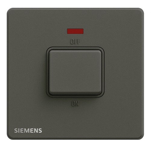 مفتاح مفرد 45 امبير ثنائي القطب مع مؤشر ضوئي (نيون)، 86×86 مم، فضي داكن | Siemens (Delta Peleus)