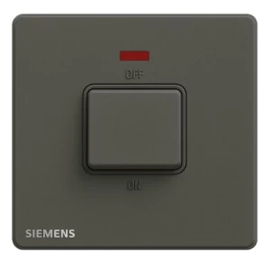 مفتاح مفرد 45 امبير ثنائي القطب مع مؤشر ضوئي (نيون)، 86×86 مم، فضي داكن | Siemens (Delta Peleus)