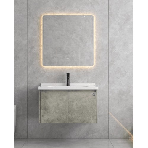 Wooden Washbasin 80×48×45 cm with Ceramic Basin and LED Mirror, Gray | Algafary Sanitary ware
