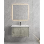 Wooden Washbasin, Dimensions 80×48×45 cm, With Ceramic Basin and LED Mirror, Gray Color