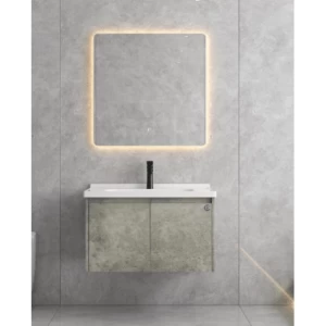Wooden Washbasin 80×48×45 cm with Ceramic Basin and LED Mirror, Gray | Algafary Sanitary ware