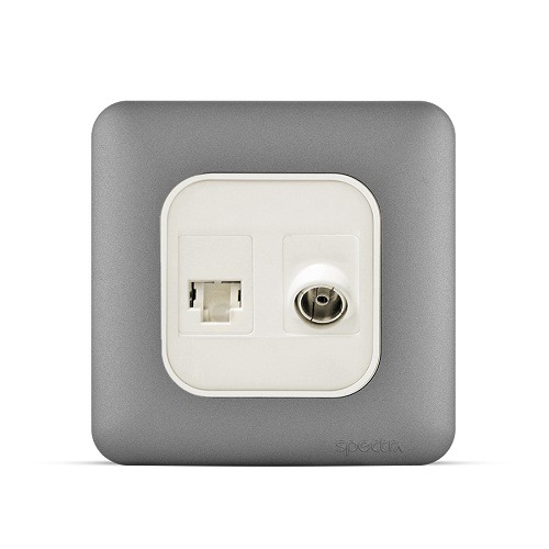 فيش RJ11 6P6C + فيش تليفزيون مائل 7×7 سم، لون فضي غامق | Spectra