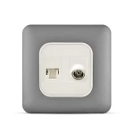 فيش تليفون مفرد نظام امريكى جاك 3 خط + فيش تليفزيون مائل مفرد، لون فضي غامق، 7×7 سم | سبكترا 