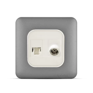 فيش RJ11 6P6C + فيش تليفزيون مائل 7×7 سم، لون فضي غامق | Spectra