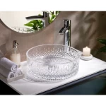 Countertop Round Wash Basin Clear Glass Size 39.5×39.5×12 cm