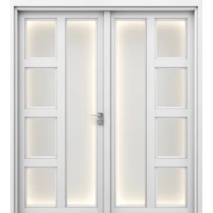 ابواب بريميوم خشب مزدوجة تصميم كلاسيكي، مقاس 220 × 235 سم، لون ابيض | GPR07
