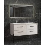 Double Basin Wooden Bathroom Wash Basin, Width 120 cm, Depth 47 cm, Height 44 cm, With LED Mirror