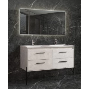 Double Basin Wooden Bathroom Wash Basin 120x47x44 cm, LED Mirror | Albayt Alaniq Sanitary Tools