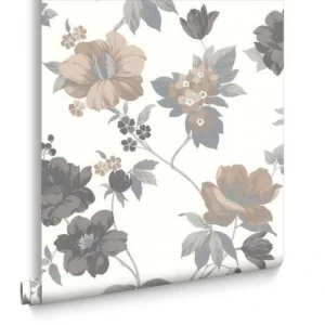 British Wallpaper Floral Design White With Gray, Size 10mx0.53m | Balbaid Decor Company