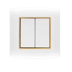 مفتاح كهرباء مزدوج دركسيون 20 امبير أمنية الفنار مقاس 7×7 سم اللون ابيض بحلقة ذهبى