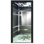 كابينة مصعد PVC ومرايا فضية، مرآة نصفية، زوايا فضية، وأرضية منقوشة فنية.