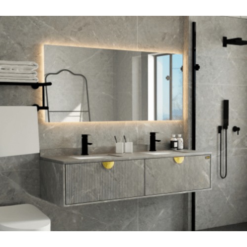 Bathroom Wash Basin 150×51×30 cm, 2 Basin with LED Mirror | Algafary Sanitary ware