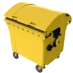 حاوية نفايات بلاستيك بغطاء منحني لون اصفر سعة  1100 لتر  مقاس 1.37×1.06×1.46 متر