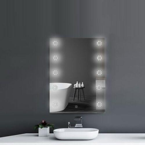 Silver Rectangular Mirror 60x80 cm with Touch LED Light, Silver Color | Silver