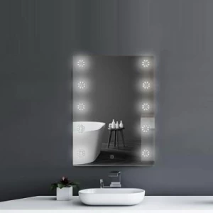 Silver Rectangular Mirror 60x80 cm with Touch LED Light, Silver Color | Silver