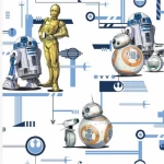 ورق جدران، لون ابيض مع ازرق تصميم اطفال، مقاس 1.005 سم×52.07 سم