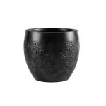 Fiberglass Vase, Round, 42cm Width, 44cm Height, Black