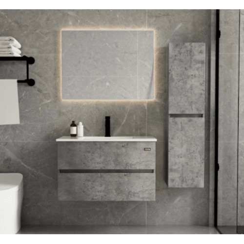 Decorative Wash Basin 80×47×50 cm Dark Gray with Wardrobe & LED Mirrors | Algafary Sanitary ware