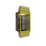 Angular pattern Glass lift, 1250 KG load, 1.5 m/s speed,16 persons, glass design, Yellow metal tone