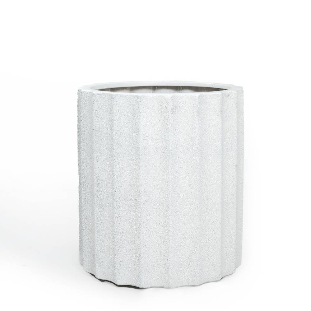 Fiberglass Planter Cylinder Shape Width 33cm Height 37cm White | Verde