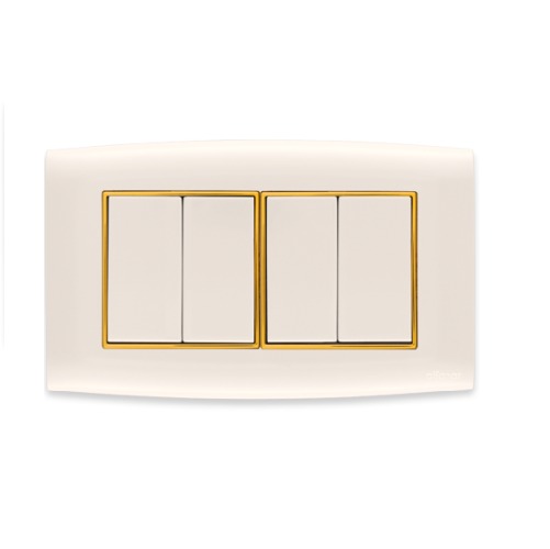 Electrical Light Switch 4 Gang 2 Way 10 Amp Omnia 14×7 cm Gold with Gold Ring | Al Fanar