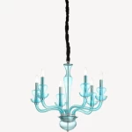 وحدة إضاءة كريستال تركوازية أنيقة، ارتفاع 34 سم، عرض 72 سم، طول 64