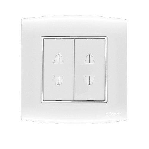 Electrical Switch Socket 2 Gang 2 Holes 16 Amp 7x7 cm White Chrome Ring | Al Fanar