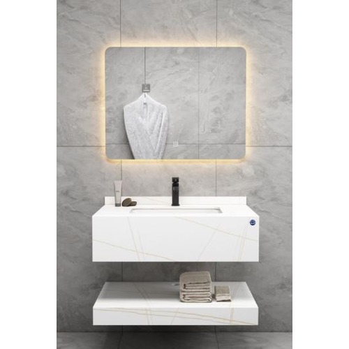 Single Normal Basin Artificial Marble Bathroom 80 cm, White With Golden Veins | Algafary Sanitary ware